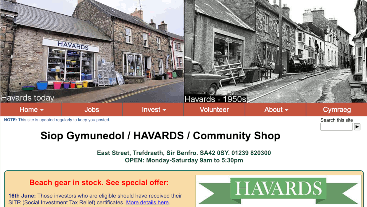 A design for a website with a picture of a shop.