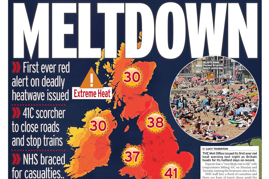 A newspaper headline that reads 'Meltdown'.