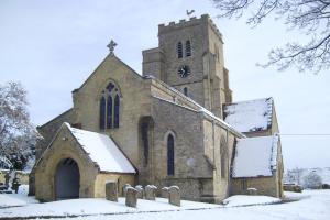 A church covered in snow.