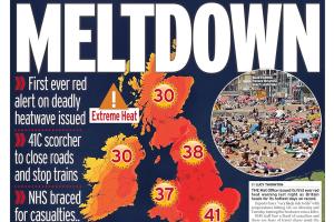 A newspaper headline that reads 'Meltdown'.