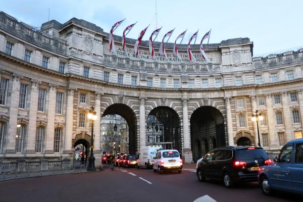 A large building with three arches.