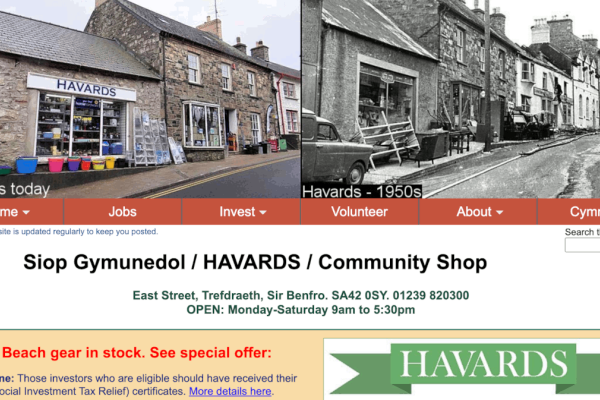 A design for a website with a picture of a shop.